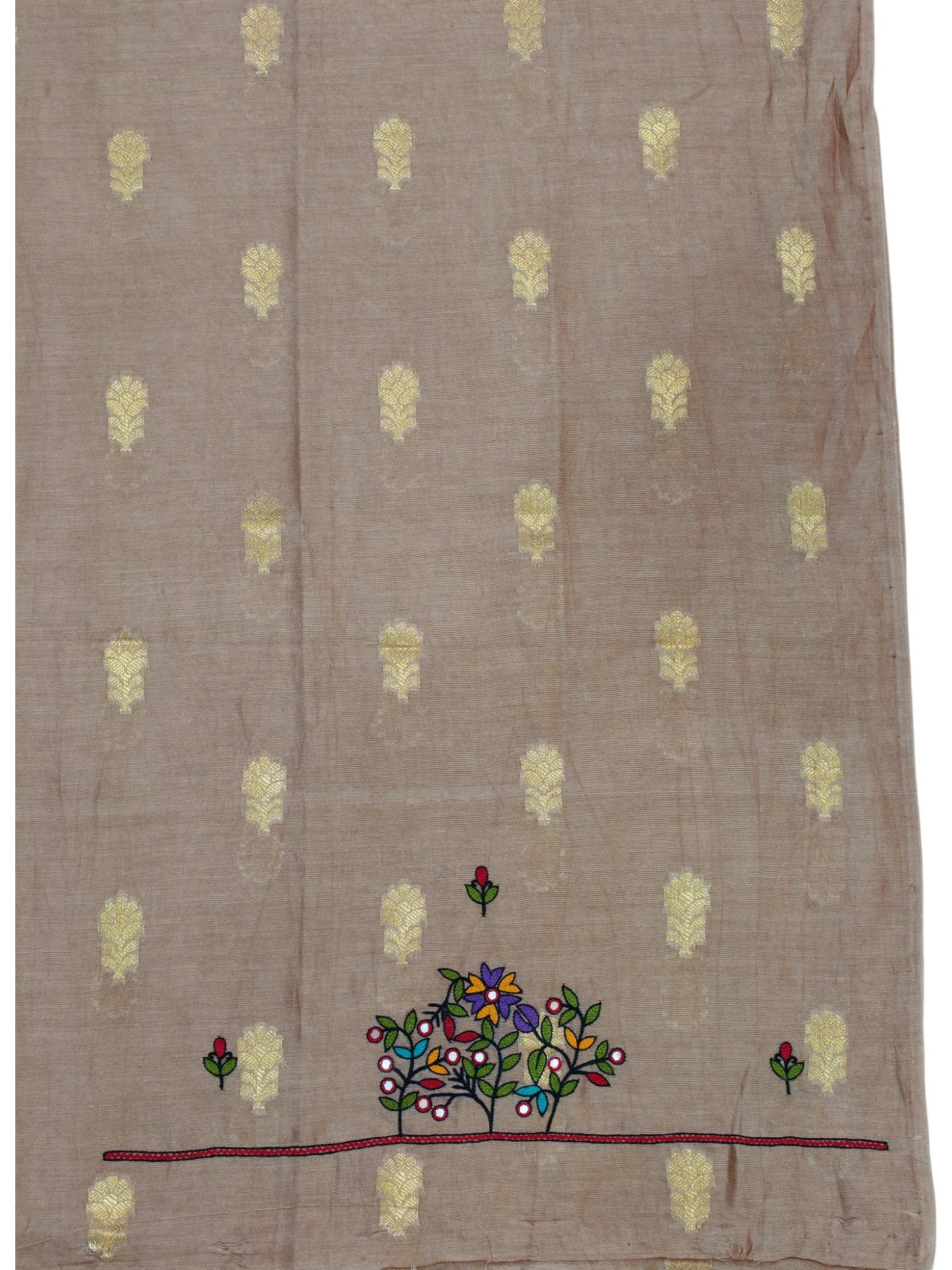 Chanderi Unstitched Kurti - Brown with Zari Butti